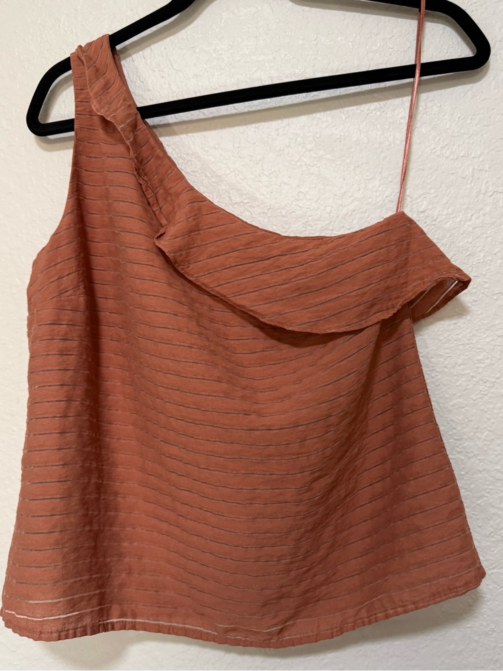 Nine West One Shoulder Rufle Blouse Top Striped Brown Size S